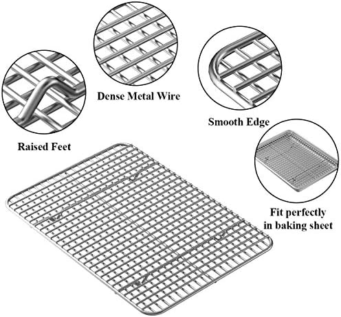 Baking Sheet with Rack Set [2 Pans + 2 Racks], Wildone Stainless Steel Cookie Sheet Baking Pan Tray with Cooling Rack, Size 9 x 7 x 1 Inch, Non Toxic & Heavy Duty & Easy Clean - Image 4