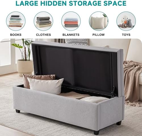 Mangodan 50 Inch Large Storage Ottoman, Tufted Ottoman with Storage - Image 3