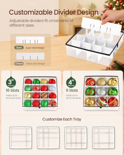 SONGMICS Christmas Ornament Storage Box with Dividers, 4 Tiers - Image 4