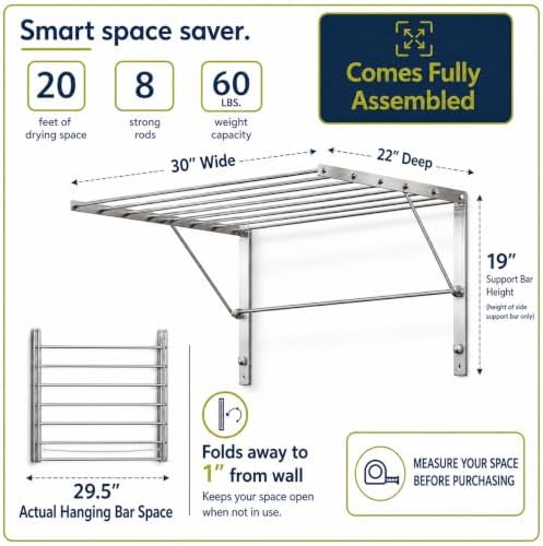 Smartsome Wall Mounted Clothes Drying Rack, 30" Wide - Image 2