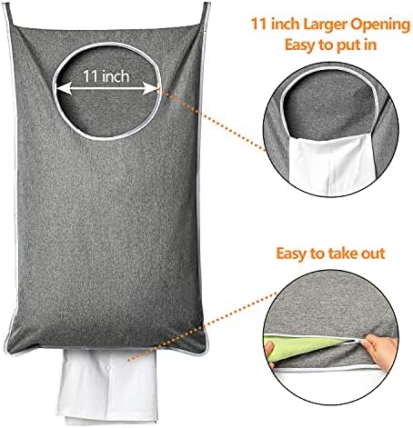 ANSTROUT XL Hanging Laundry Hamper, Extra Large Tear-resistance Door Hamper with 2 Types Hooks for Dirty Clothes, Save Bathroom Space Hanging Laundry Bag (36.5x 22 Inch,Grey) - Image 3