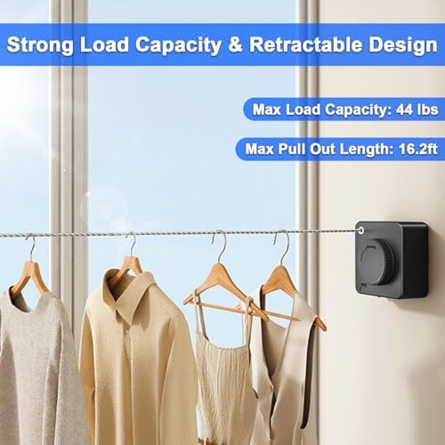 Retractable Clothesline Indoor Outdoor 16.2Ft Non-Sag(1, Black) - Image 5