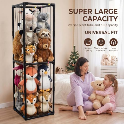 Stuffed Animal Storage, Kids Toy Zoo Storage Organizer with Elastic Band, Thicken PVC Tube Large Stuffed Animals Holder for Nursery Playroom Bedroom Room Furniture Plush Storage(Black) - Image 4