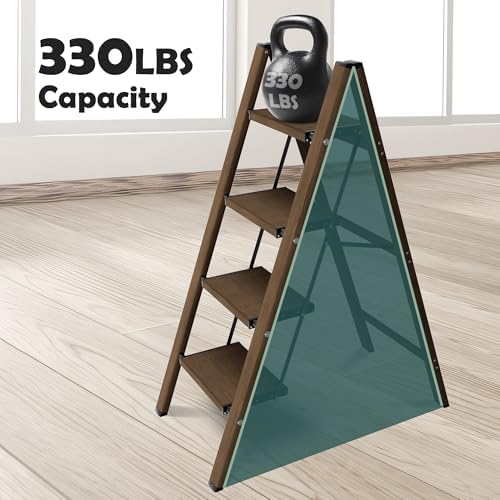 Taranta 4 Step Stool Foldable,Aluminum Step Ladder-Walnut - Image 4