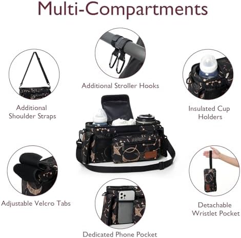 Momcozy Universal Baby Stroller Organizer, 2 Insulated Cup Holder, Detachable Zippered Pocket, Adjustable Shoulder Strap, Large capacity for baby essentials, Compact Design Fits Any Strollers - Image 2