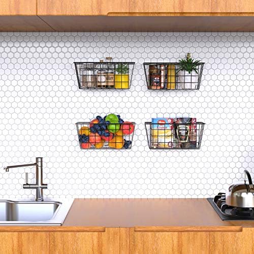 MaraFansie Over the Cabinet Door Organizer Wall Wire Baskets Hanging Kitchen Basket Shelf for Cabinet & Pantry Organization and Kitchen, Bathroom, Bedroom Storage, with Adhesive, 4 Pack - Image 3