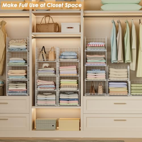 Yociyoga 4-Tier Stackable Closet Storage Shelves, Pull-Out Closet Shelf and Storage Basket Anti-Tipping, Space-Saving Clothes Storage Drawer for Closet System, Wardrobe, Bedroom & Dorm, White - Image 7