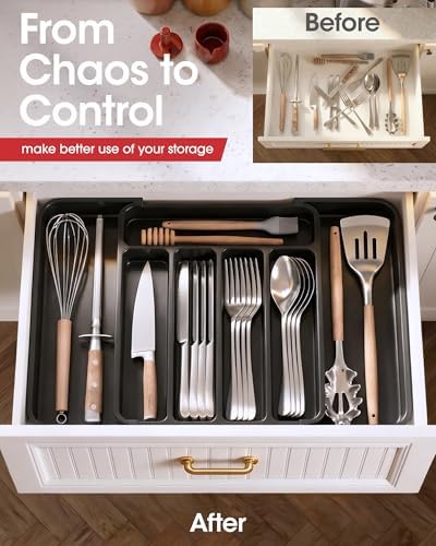 Aujen Silverware Drawer Organizer, Adjustable Utensil Cutlery Tray - Image 2
