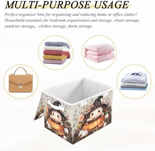 Ghost Wearing Witch Hat Storage Bins with Lids and Carrying Handle,Foldable Storage Boxes Organizer Containers Baskets Cube with Cover for Home Bedroom Closet Office - Image 7