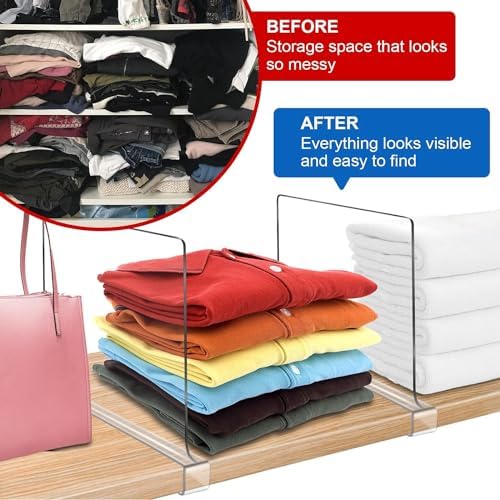 11 Inches [Extra Tall Version] Clear Shelf Dividers for Closet Organization and Storage, 6 Pack Purse Organizer for Closet Acrylic Adjustable Bookshelf for Organization, Perfect for Sweater, Clothes - Image 5
