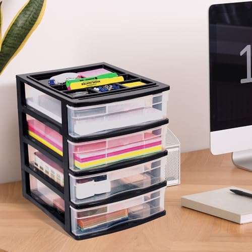 Gracious Living 4-Drawer Desktop Organizer with Tray Top, Black, 3-Pack - Image 5
