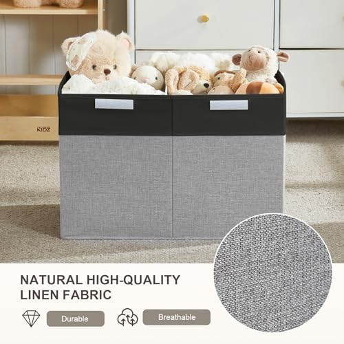 Large Toy Storage Box with Lid, Collapsible Toys Storage Organizer Bins with Dividers and Handles, Storage Chest Bin for Kids, Boys, Girls, Nursery 25"x13" x16" (Balck & Gray) - Image 6