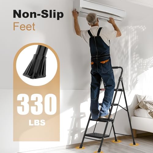 HBTower 4 Step Ladder with Wide Anti-Slip Pedal and Cushioned Handle - Image 4