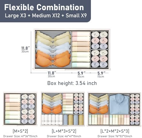 DIMJ Drawer Organizer Clothes 24 Pack - Foldable Baby Organizers and Storage & Dresser Organizer for Bedroom, Closet - Nursery Organization Dresser Dividers for underwear, Sock,Bra, Belt, Tie, Gray - Image 3