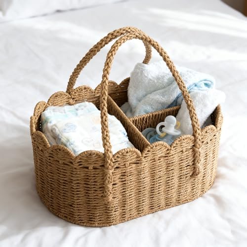 Diaper Caddy Organizer, Paper Rope Storage Baskets Nursery Bin with Removable Divider, Portable Car Organizer for Diapers, Baby Shower Gifts, Newborn Essentials Must Haves - Image 6
