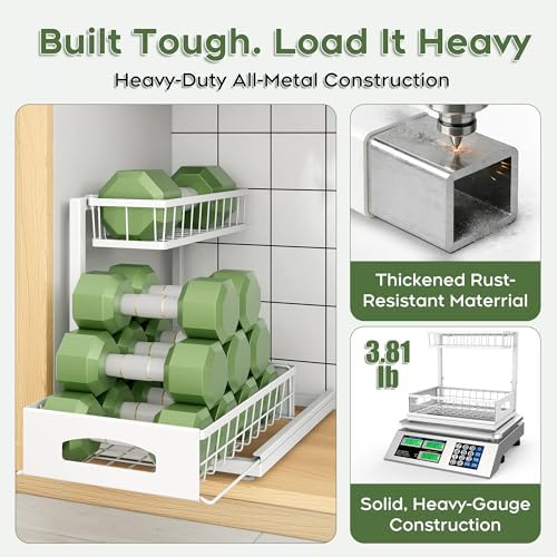 Under Sink Organizer, 1-Pack L-Shaped Metal Pull-Out Drawers for Kitchen - Image 5