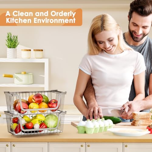 4 Pcs Stackable Wire Baskets for Pantry Organizers and Storage, Gray - Image 5