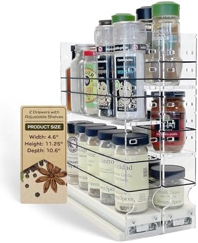 Vertical Spice Adjustable Spice Rack Drawer - Pull Out Cabinet Organizer - Kitchen and Pantry Organizers and Storage - Spice Caddy - 2 Drawers, 3 Upper Tier (4.6" W x 11.25" H x 10.6" D, Cream) by VerticalSpice