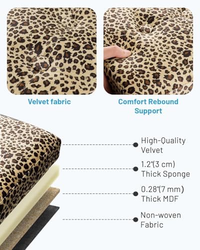 Bsketa Storage Ottoman Bench, 17" Folding Velvet Foot Rest,Leopard Print - Image 4