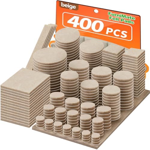 Felt Furniture Pads 400 Pieces, Furniture Pads for Hardwood Floors Beige by FurniMate