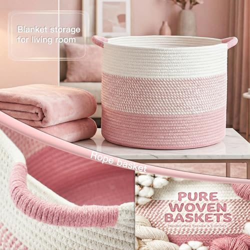 Artfeel 70L Large Cotton Rope Basket, Decorative Woven Blanket Storage for Living Room, Boho Toy Storage & Toy Box for Kids, Versatile Laundry Basket & Nursery Hamper for Blankets(Pink) - Image 5