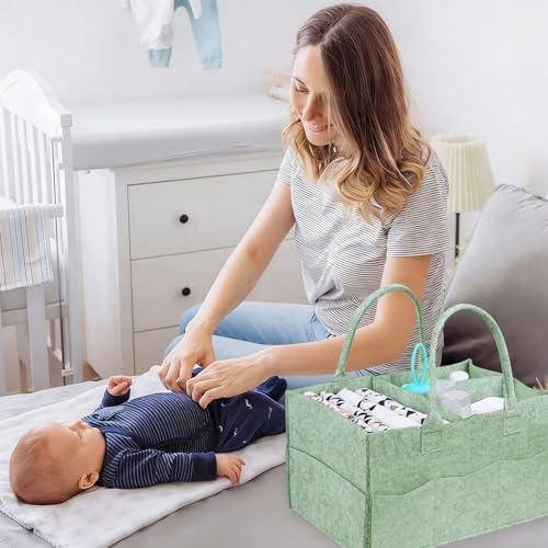 2 Pack Diaper Caddy Organizer, Portable Baby Caddy Organizer with Handle, Collapsible Nursery Storage Bin and Gift Baskets for Girls and Boys - Newborn Essentials, Baby Shower Gifts (Green) - Image 7