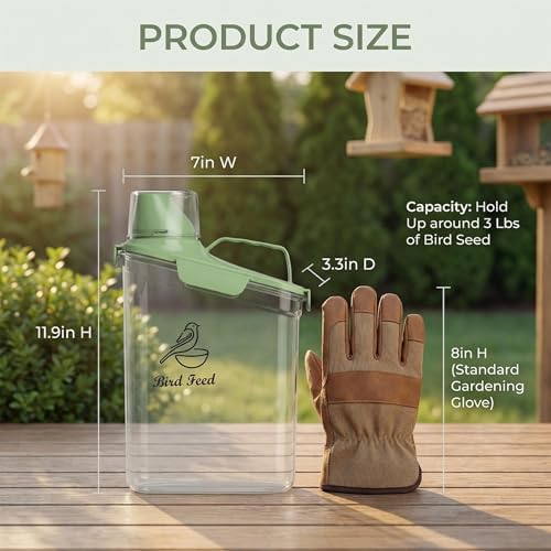 Bird Seed Storage Container Portable-3 Qt/2.8 L Clear Pet Food Container-with Measuring Cup/Lid,Airtight Wild Bird Seed Dispenser for Storing Sunflower Seed|Squirrel proof|BPA Free-Green - Image 6