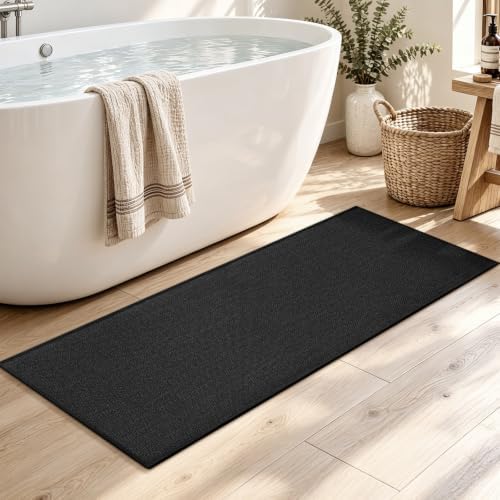 chakme Bathroom Rugs Mat 47x17, Ultra Thin Non Slip Bath Mat Runner Quick Dry Absorbent Bath Mat for Bathroom Floor, (Black, 47"x17") - Image 3