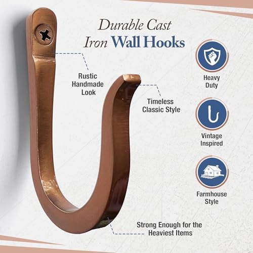 Antique Copper Railroad Spike Cast Iron Hooks (10 Pack) Handmade Blacksmith, Wall Mounted Decorative Hooks, PowderCoated for Interior or Exterior Use, Rust Proof for Hanging Coats, Bags or Pots - Image 2