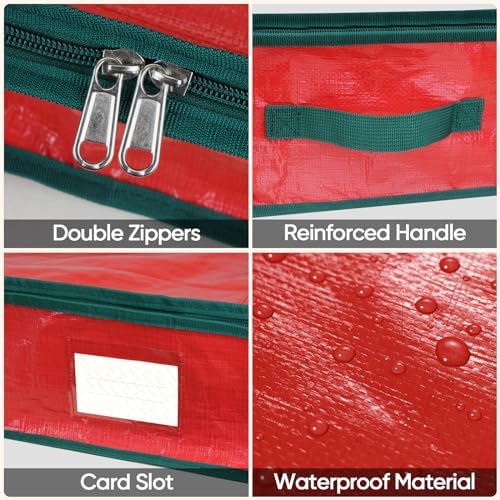 BALEINE Soft Christmas Wrapping Paper Storage Bag, 40" Durable PE Gift Wrap Storage Bag with Flexible Partitions and Pockets for Ribbon, Accessories (Red) - Image 3