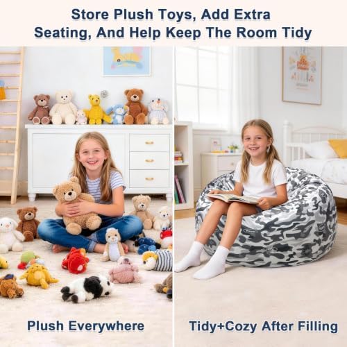 Lukeight Stuffed Animal Storage Bean Bag Chair Cover for Adults, Velvet Plush Toy Organizer Seat, Cover Only, No Filling Included, Long YKK Zipper, Side Pocket, XXX-Large 42"D x 23"H - Image 3