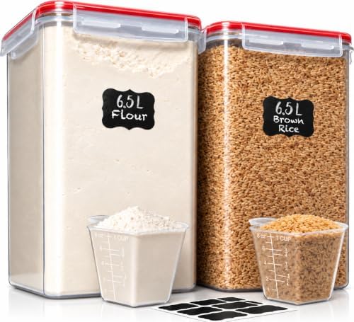 2 PC [7 Qt/ 6.5L/ 220 Oz] Large Flour Storage Containers with Airtight Lids by WhiteFeather