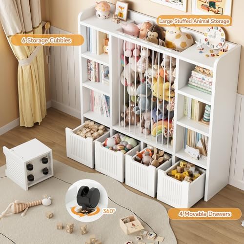 ONBRILL 3-in-1 Toy & Stuffed Animal Storage, 4 Movable Toy Chest, White - Image 3