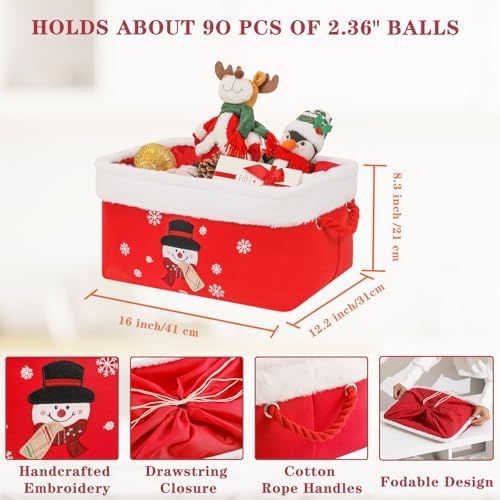Christmas Gifts Baskets Empty Christmas Ornament Box Xmas Storage Baskets Canvas Toys Organizer Bin for Holiday, Snowman Raffle Basket Foldable Baskets for Nursery/Living room, Kids Toy Chest, Large - Image 5