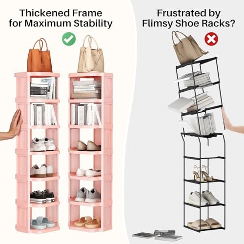 Kitstorack 10-Tier Vertical Plastic Shoe Rack, Freestanding Stackable Shoe Storage Organizer Cubes Shoe Shelf Tower or Small Closets and Tight Spaces, Pink - Image 4