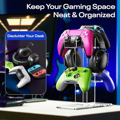 Crpich Acrylic Controller Stand, 3-Tier Headphone and Game Controller Holder with 5 Slots, Clear Desk Organizer for Xbox, PS5, PS4, Switch and More - Image 6