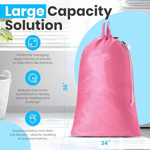 Handy Laundry Mesh XL Laundry Bag 24"x36" with Shoulder Strap, Pink - Image 2