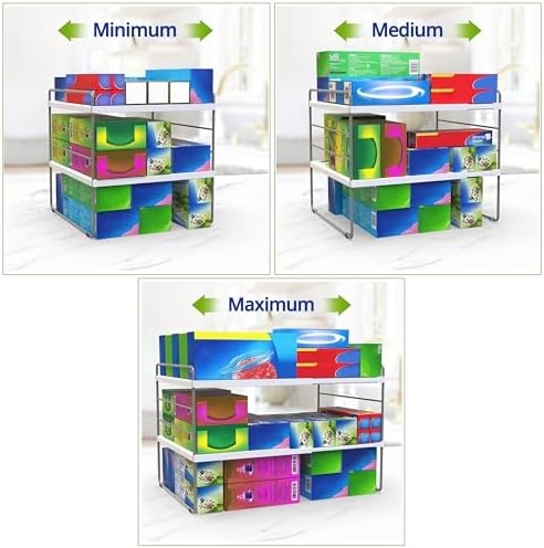 YAN & HIN 2 Pack Expandable Cabinet Organizer Shelf, 3-Tier Kitchen Cabinet Organizer for Tupperware & Food Container Storage, Adjustable Pantry Shelf Organizer for Bottles, Lids & Countertop - Image 5