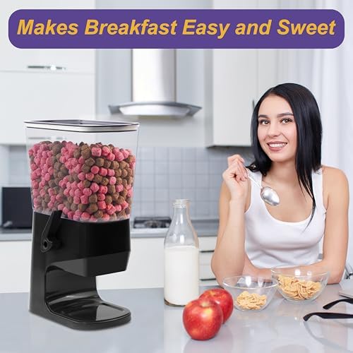 Cereal Dispenser Countertop, Dry Food Dispenser Snack Organizer, Slim Cereal Containers Storage Dispenser with Lids for Pantry, Kitchen Organization Oatmeal Nut Granola Candy, Black, 2pcs - Image 3