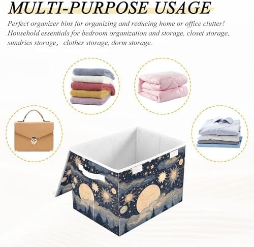 Stars and Moon Storage Bins with Lids and Carrying Handle,Foldable Storage Boxes Organizer Containers Baskets Cube with Cover for Home Bedroom Closet Office - Image 7