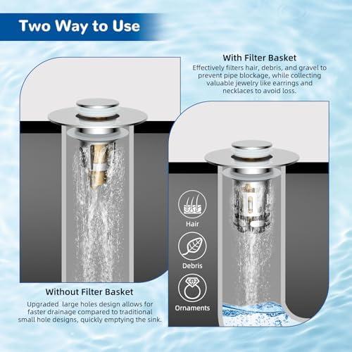 Hibbent 3 PCS Upgraded 3 in 1 Bathroom Sink Drain Strainer, Pop Up Stopper - Image 3