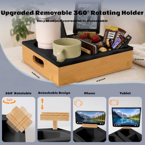 Couch Cup Holder Tray, Wide Opening Couch Caddy for Bed Car Seat Beach - Image 3