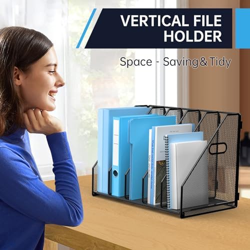 MINDEPOT Desk File Organizer Folder Holder with 5 Vertical for Office Black - Image 7