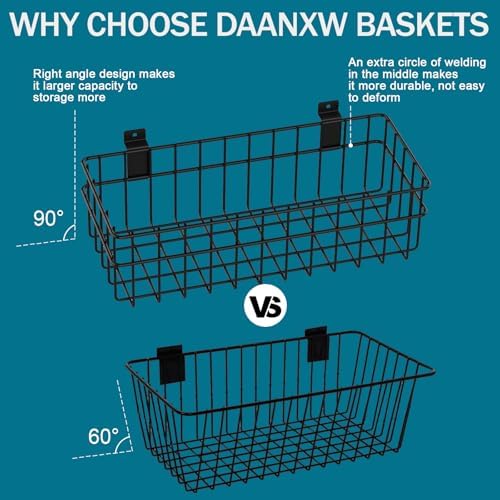 4 Pack Large Size Slatwall Baskets Set, Ventilated Metal Hanging Storage Slat Wall Basket, Mounted Slatwall Accessories for Garage Storage Organizing Display on Slatwall Panels bins (Black) - Image 4
