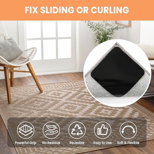BAGAIL Rug Grippers 20 Pcs, Non-Slip Rug Corner Grips for Hardwood Floors & Tile, 4x4in Reusable Double-Sided Adhesive Carpet Tape to Prevent Sliding & Tripping Hazards for Pets, Kids, Family - Image 2