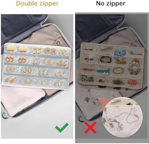 FOREGOER Hanging Jewelry Organizer 88 Zippered Pocket, 2-Sided,1 Pack Gray - Image 5