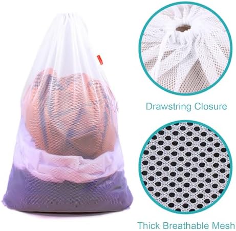 2 Pack Mesh Laundry Bags 24 x 36 Inches Drawstring Bag White - Image 4
