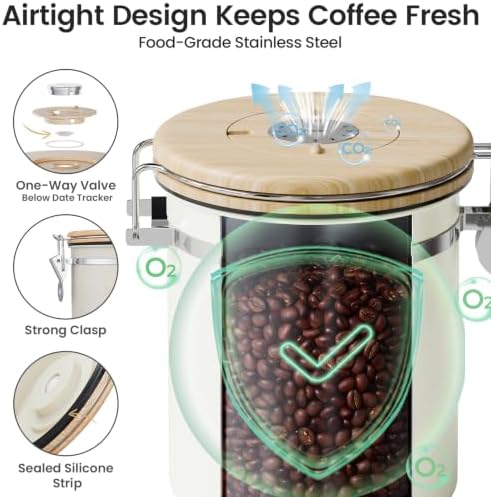 Veken Coffee Canister with Window, Airtight Stainless Steel Container, 16OZ - Image 4