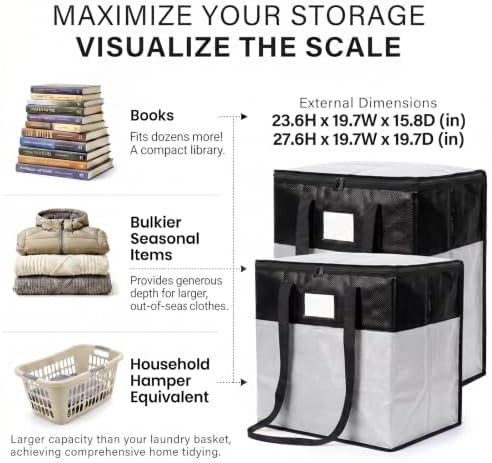 4Pack (110L*2+180L*2) Extra Large Moving Bags Heavy Duty with Wide Comfortable Handles & Strong Zipper, Durable Storage Bags Totes, Reusable Moving Boxes for College Dorm Bedding Space Saving,silver - Image 2