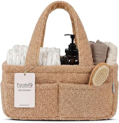 PUTSKA Baby Diaper Caddy Organizer, Nursery Fleece Basket (Brown, Fleece) by Putska